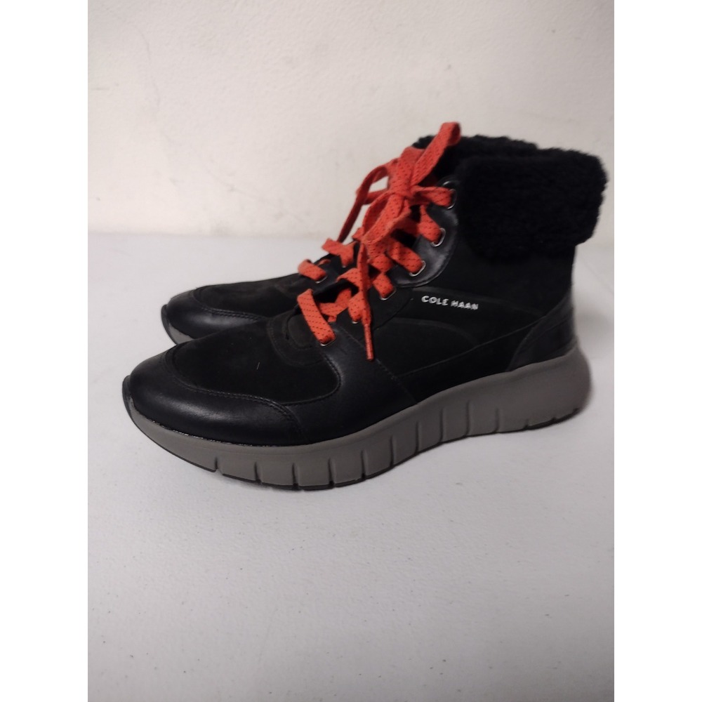 Cole Haan Zerogrand Black Leather Shearlingโ Water Resistant Hiker Boots 10B